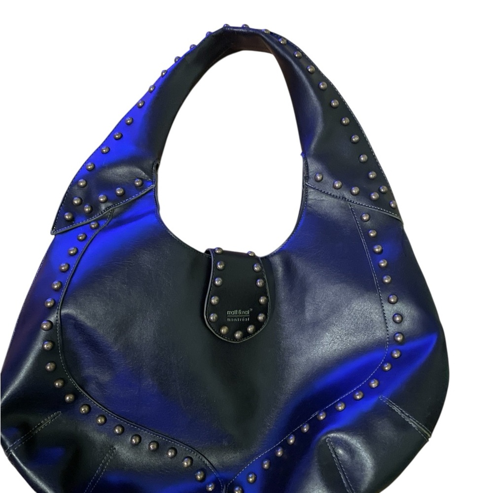 Studded Black Vegan Leather Hobo Bag
